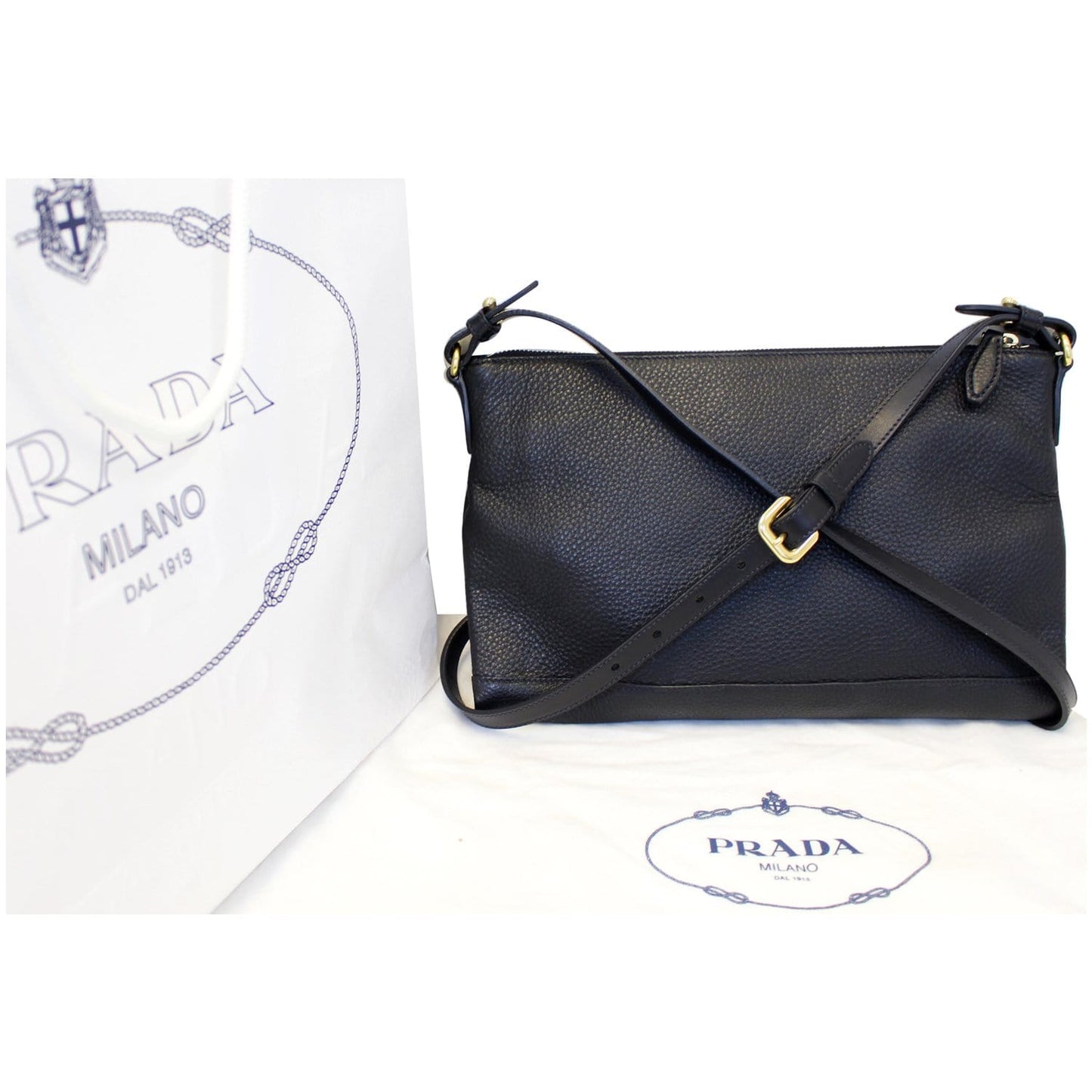 PRADA Vitello Daino Leather Crossbody Bag Black