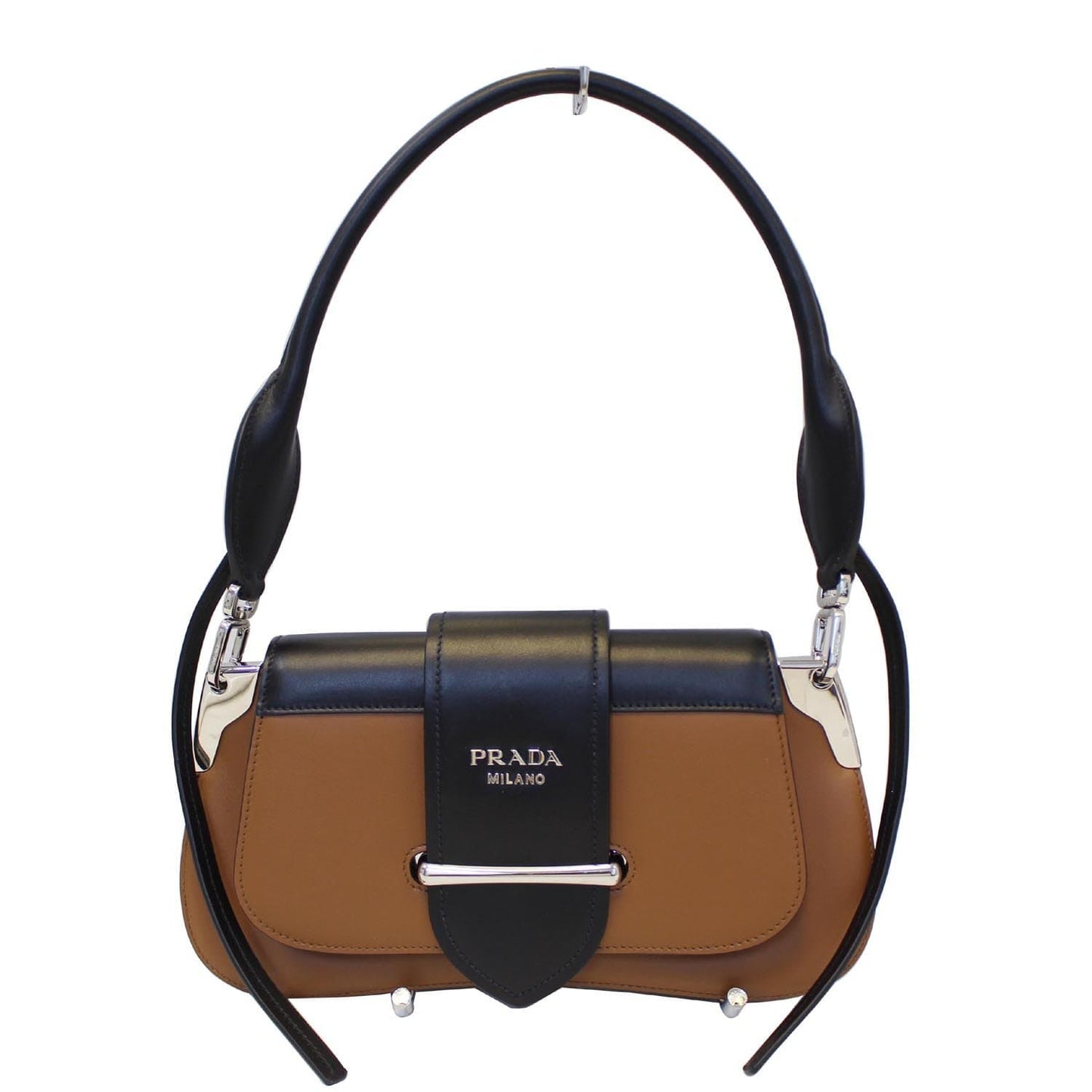 PRADA Sidonie Calf Leather Shoulder Bag Brown/Black