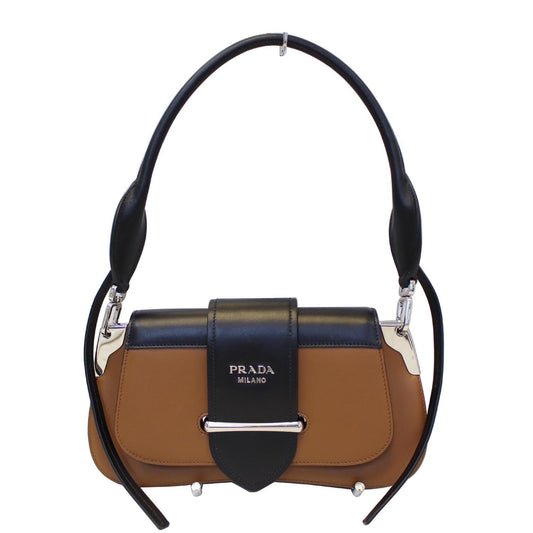 PRADA Sidonie Calf Leather Shoulder Bag Brown/Black