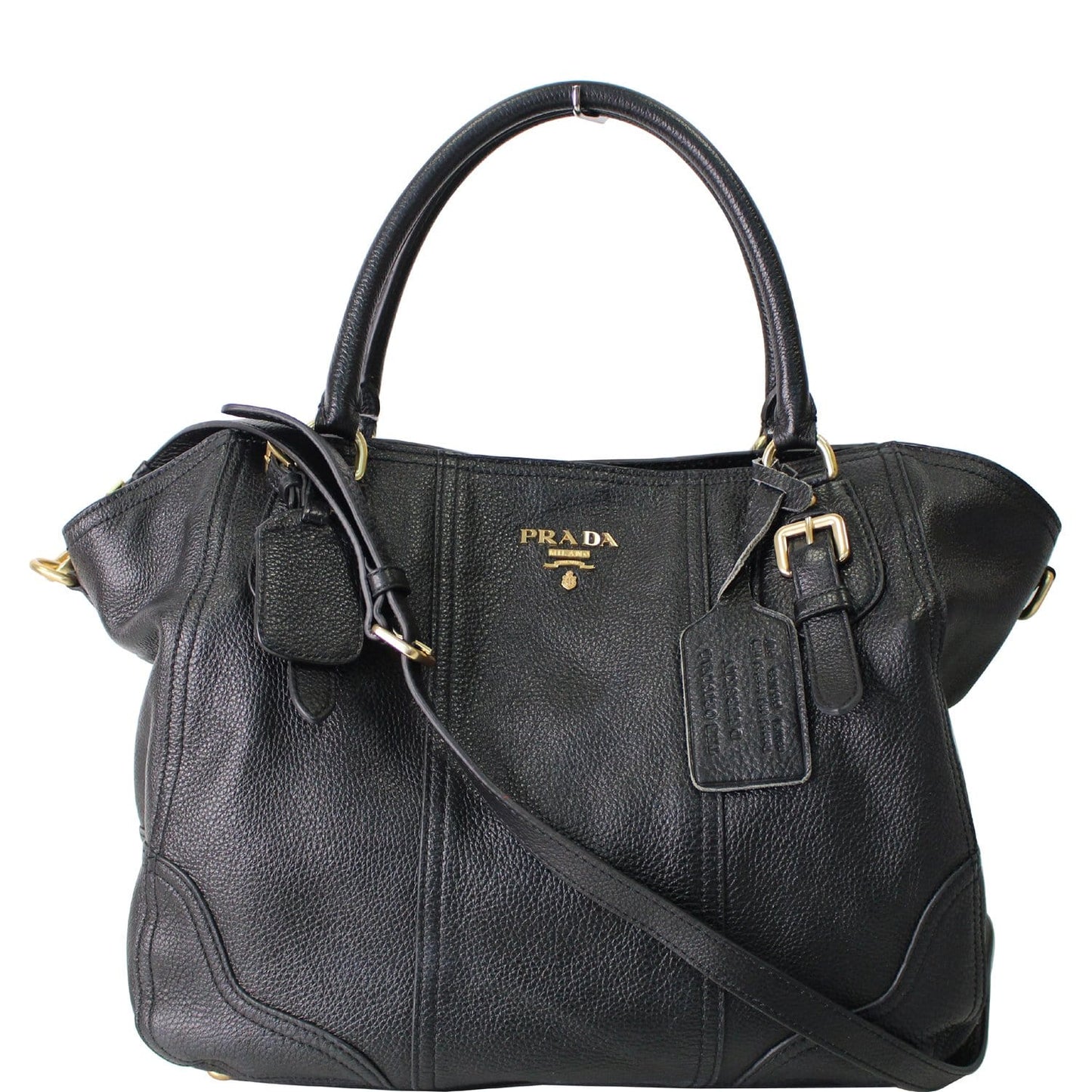 PRADA Cervo Antik Deerskin Leather Shoulder Bag Black