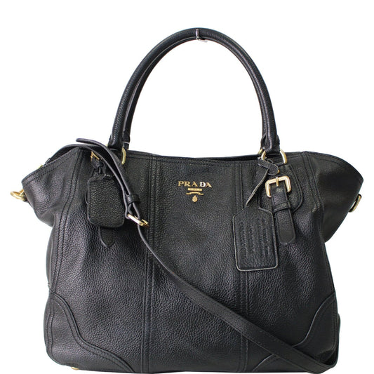 PRADA Cervo Antik Deerskin Leather Shoulder Bag Black