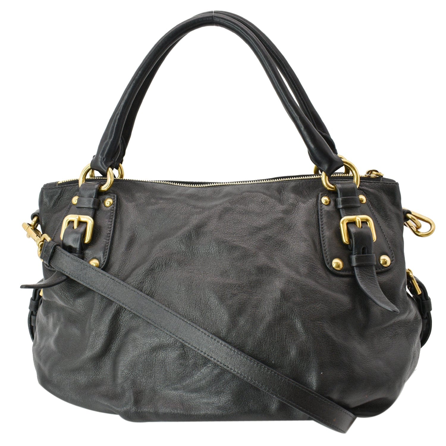 PRADA Soft Leather Shoulder Bag Black