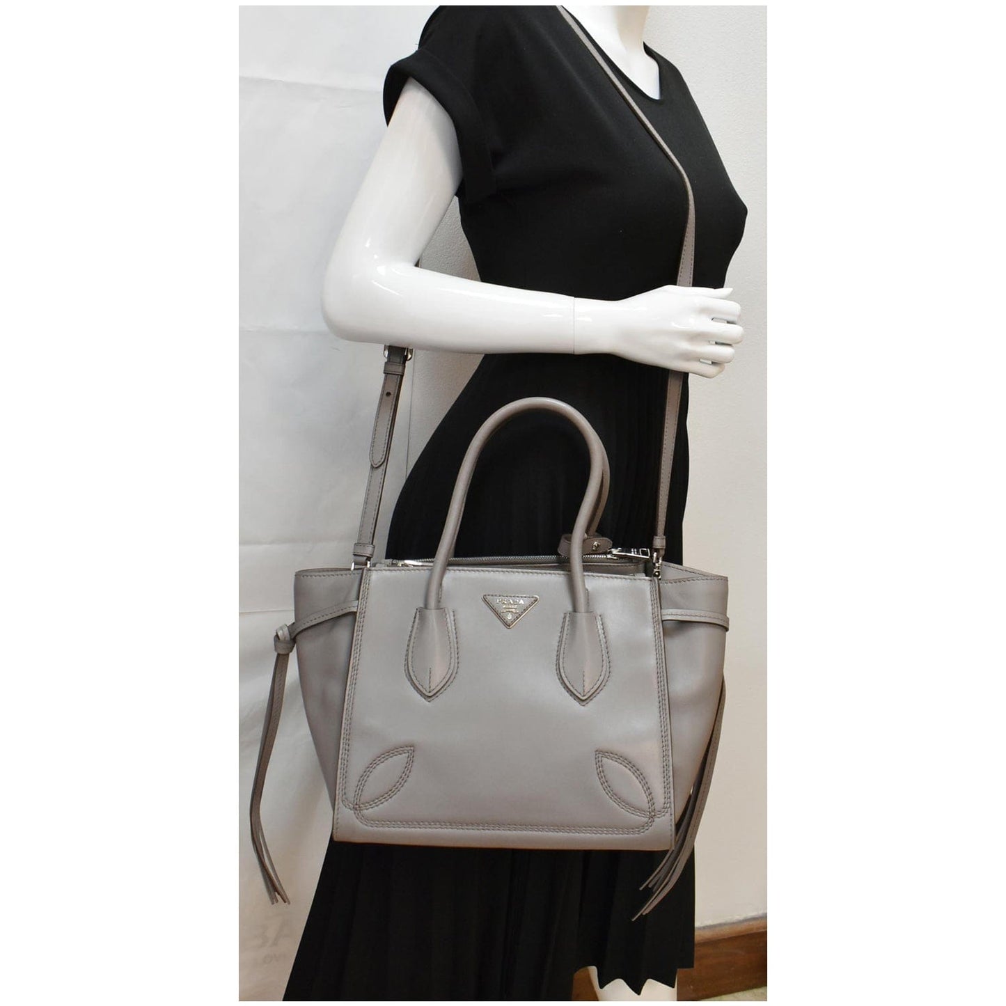 PRADA City Sport Leather 2Way Shoulder Bag Grey