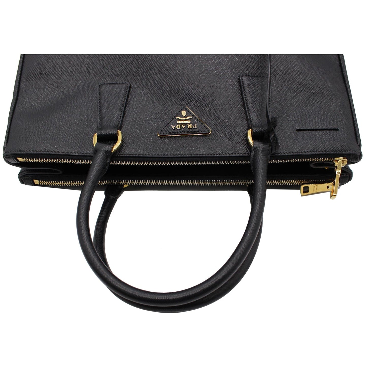 PRADA Saffiano Lux Double-Zip Leather Tote Shoulder Bag Black