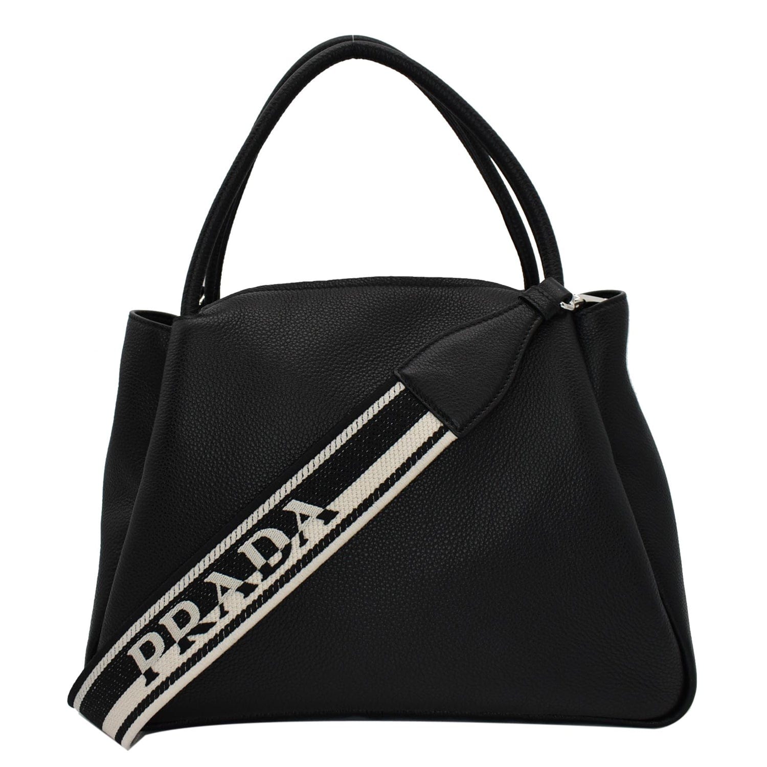 PRADA Flou Large Leather Shoulder Bag Black
