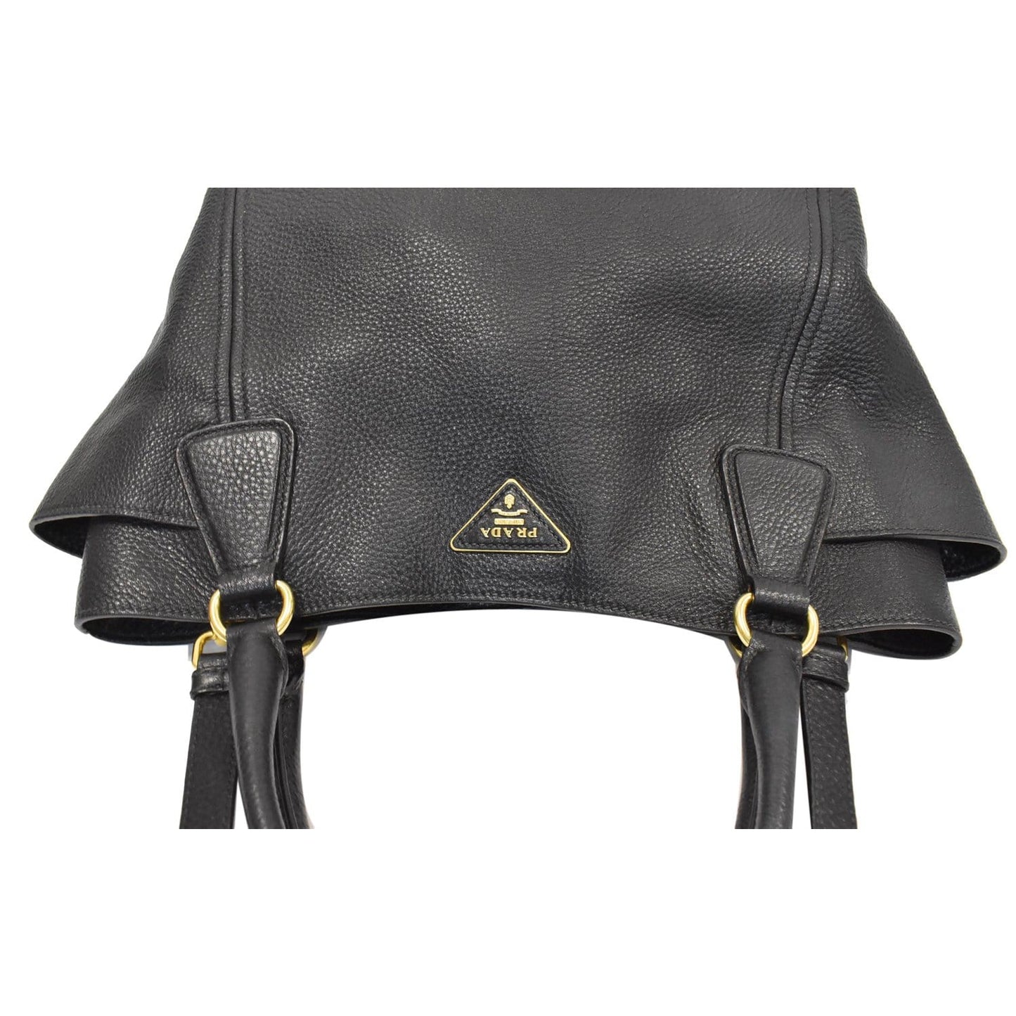 PRADA Vitello Daino Side-Pocket Leather Tote Shoulder Bag Black
