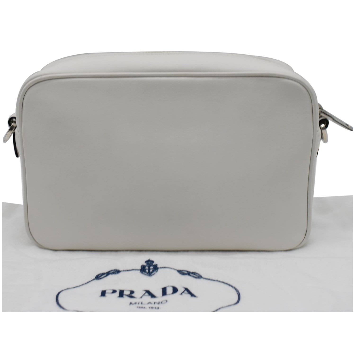 PRADA City Palm Tree Print Calfskin Leather Camera Bag White