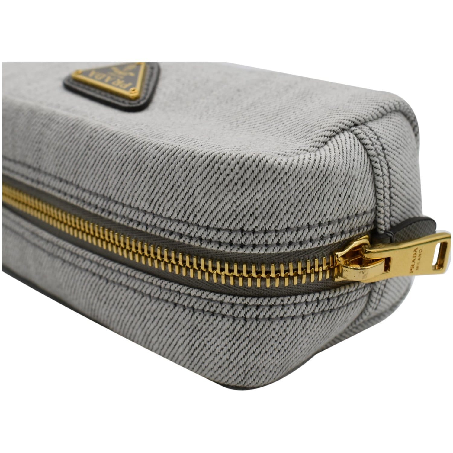 PRADA Milano Denim Canvas Pouch Bag Grey - 10% OFF