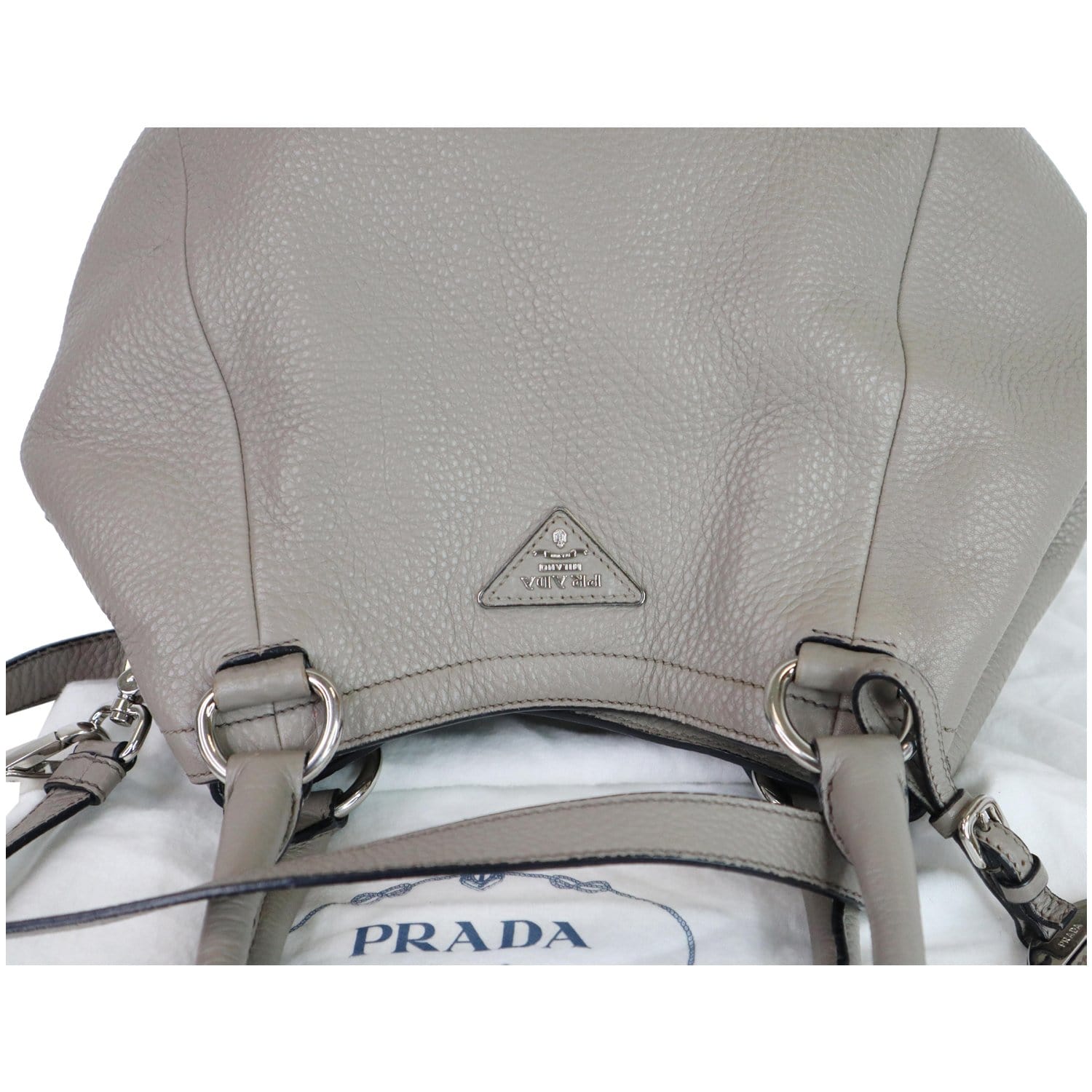 PRADA Vitello Daino Leather Tote Crossbody Bag Taupe