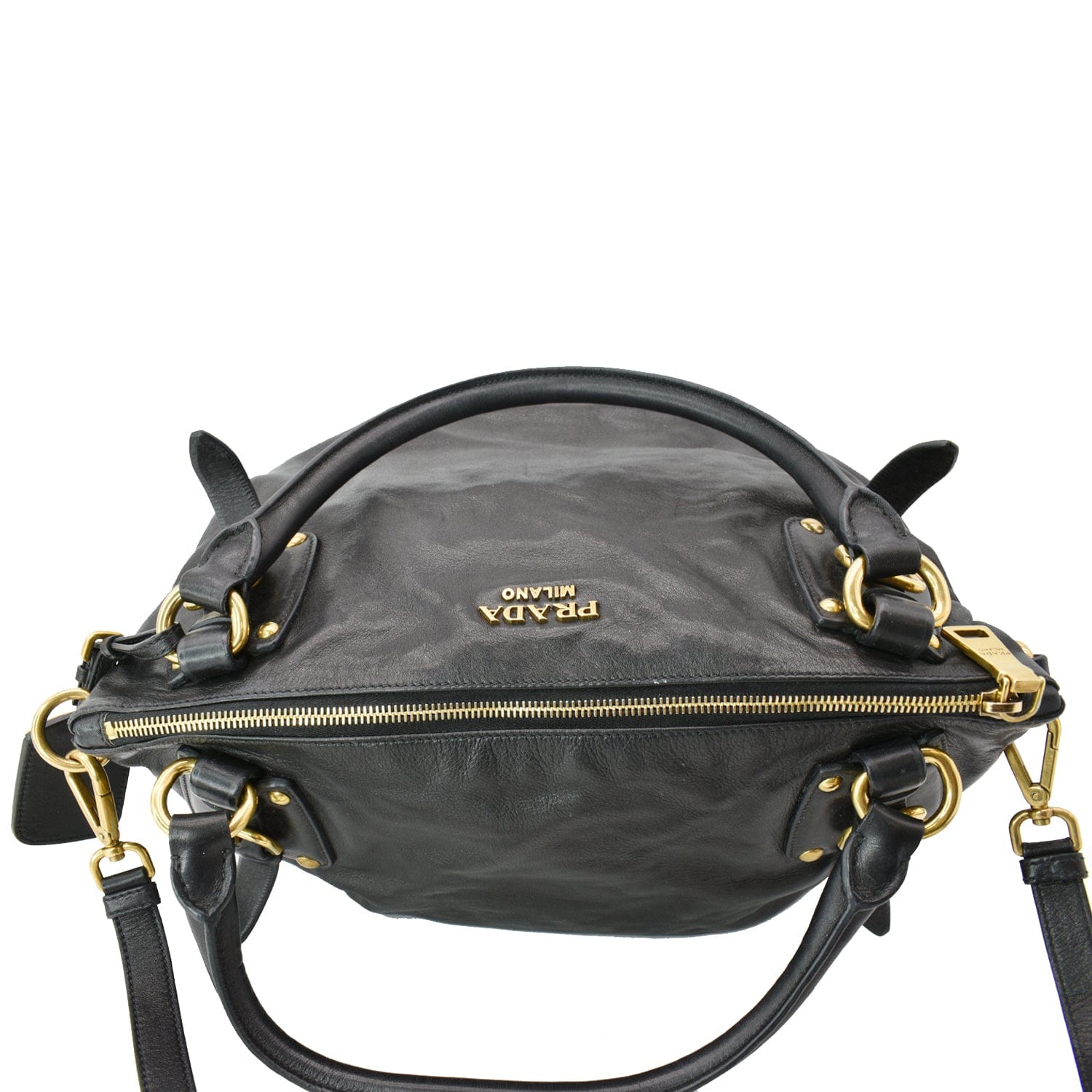 PRADA Soft Leather Shoulder Bag Black