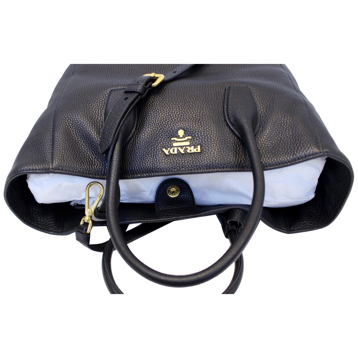 PRADA Vitello Daino Leather Shopping Tote Bag Black