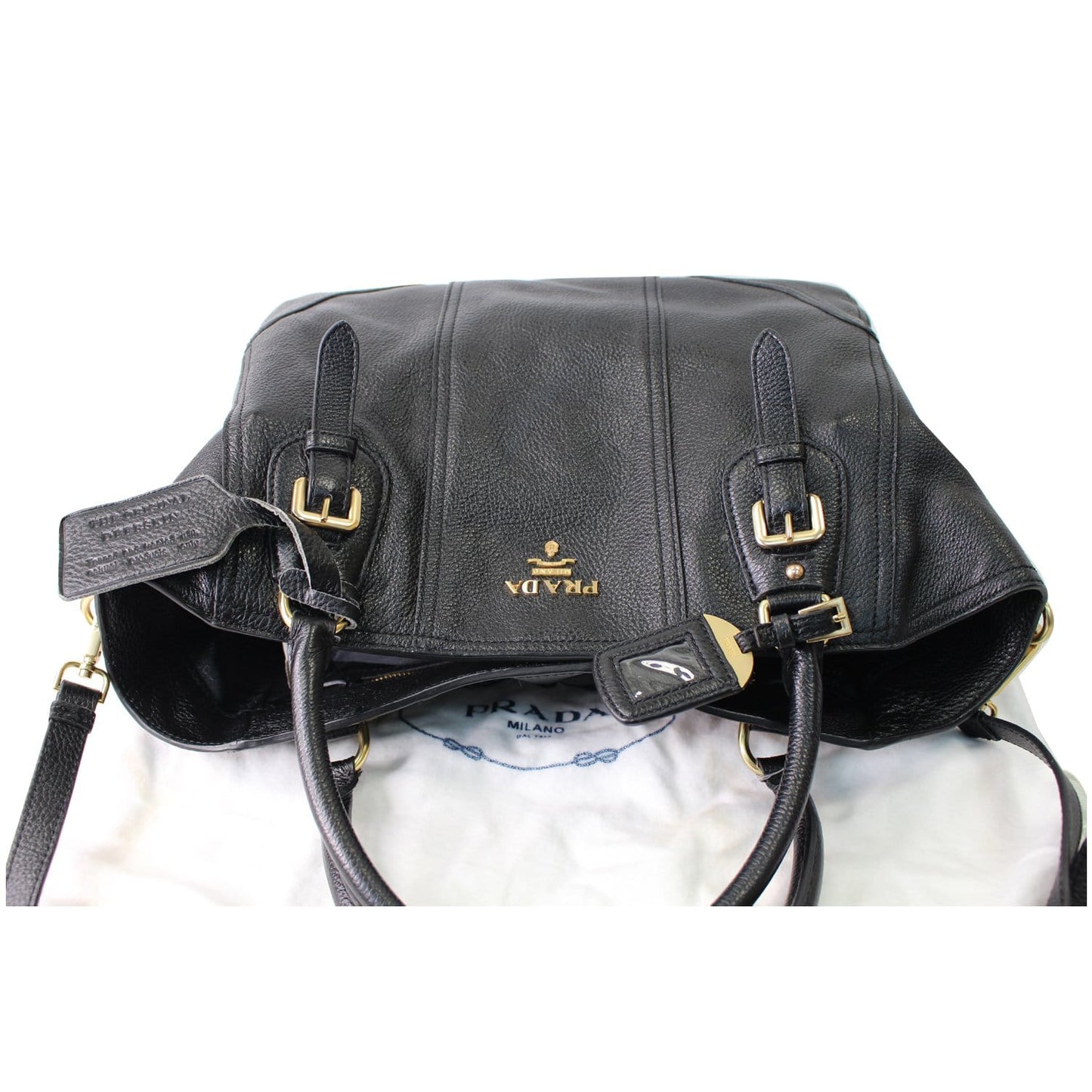 PRADA Cervo Antik Deerskin Leather Shoulder Bag Black