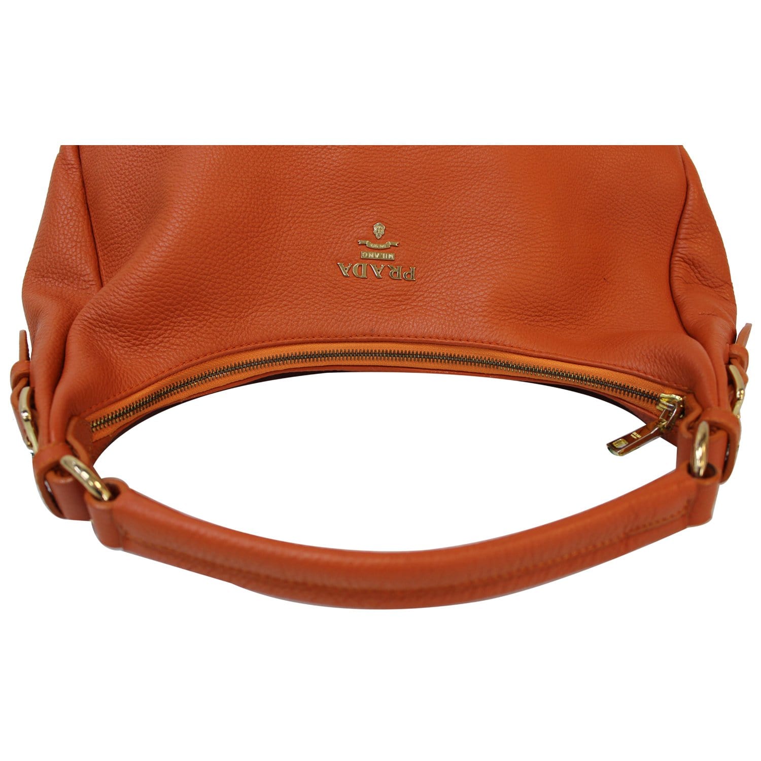 PRADA Vitello Daino Pebbled Leather Hobo Bag Orange