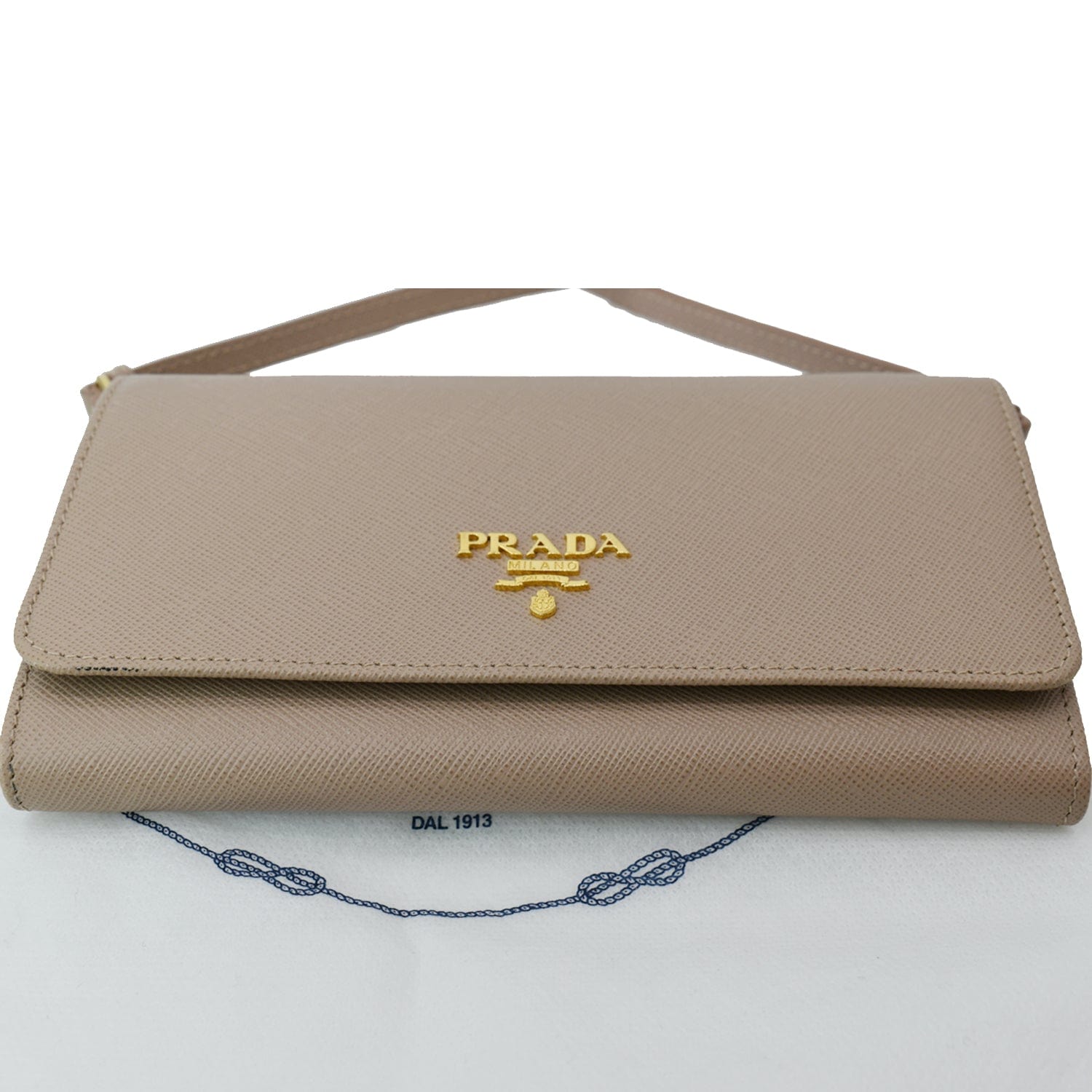PRADA Mini Saffiano Leather Strap Crossbody Bag Natural