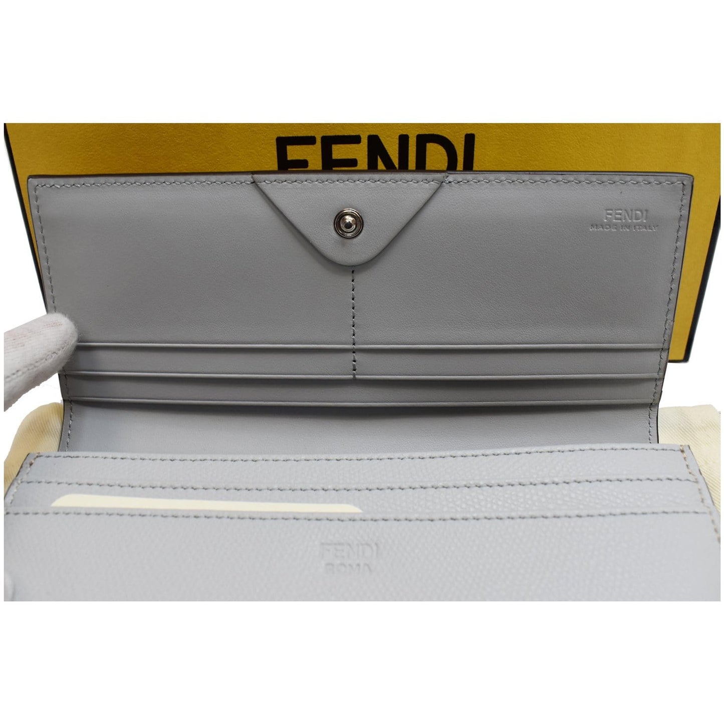 FENDI Monster Studs Leather Bugs Continental Wallet Grey