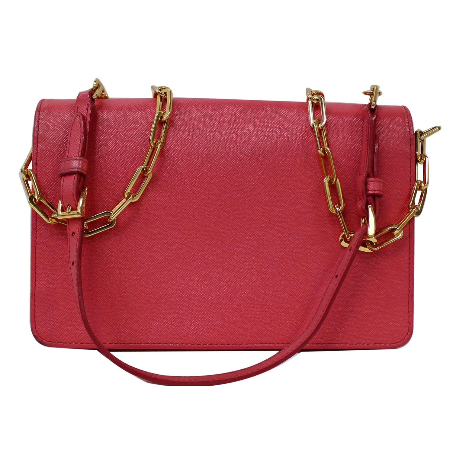 PRADA Saffiano Metal Leather Wallet on Chain Crossbody Bag Pink