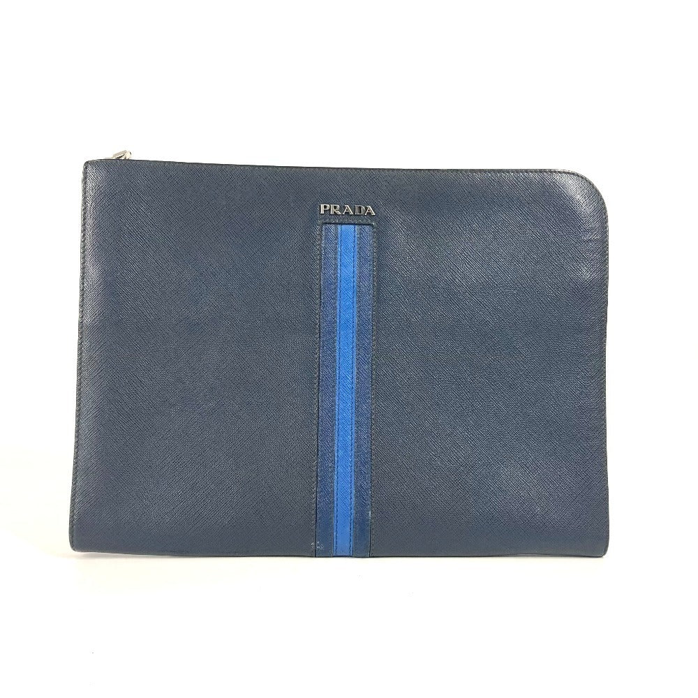 PRADA Clutch bag saffiano leather Navy logo