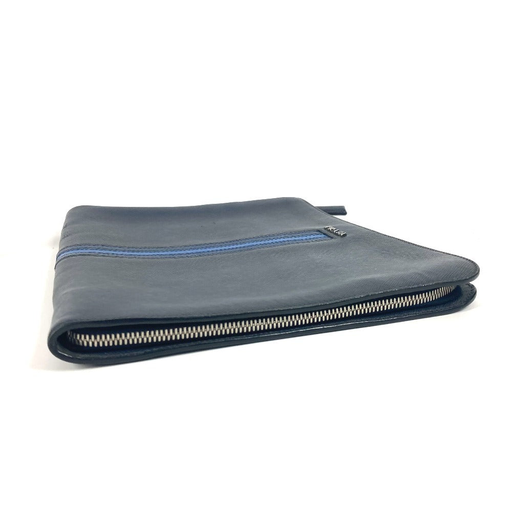 PRADA Clutch bag saffiano leather Navy logo