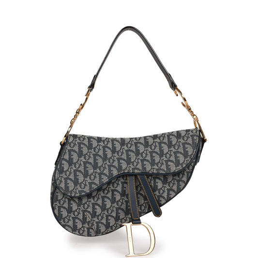 Christian Dior Saddle Bag Grey Diorissimo Canvas Gold Hardware