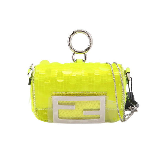 Fendi Nano Baguette Charm Neon Yellow Sequins with Chain
