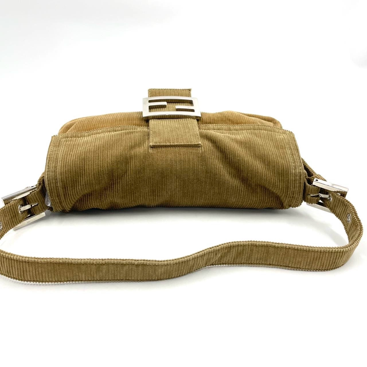 FENDI Baguette   Corduroy Beige Brown Shoulder Bag