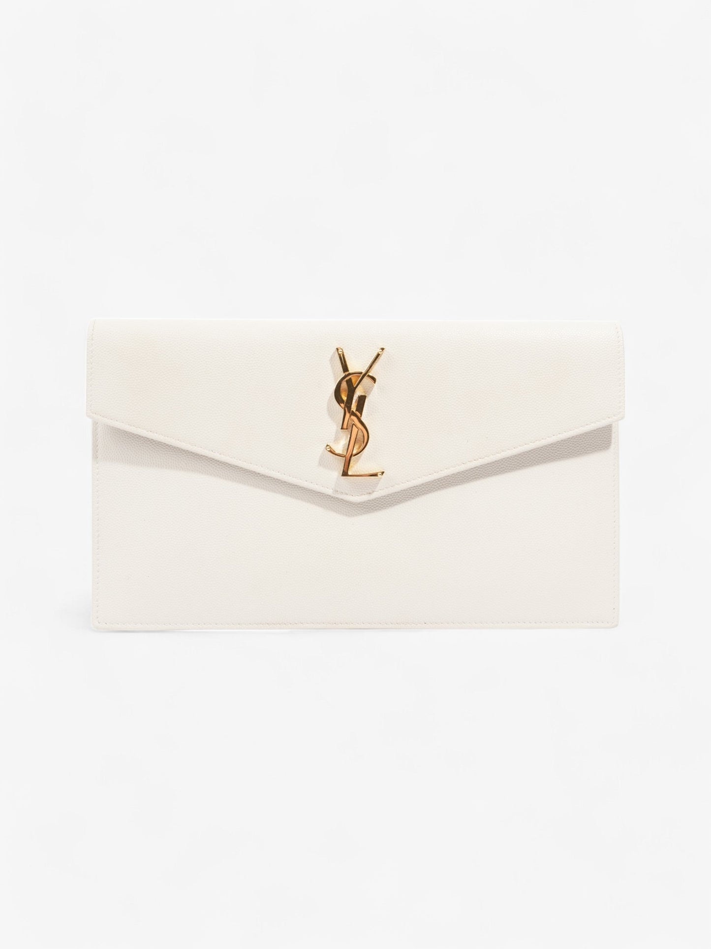 Saint Laurent Uptown Clutch Blanc Grained Leather