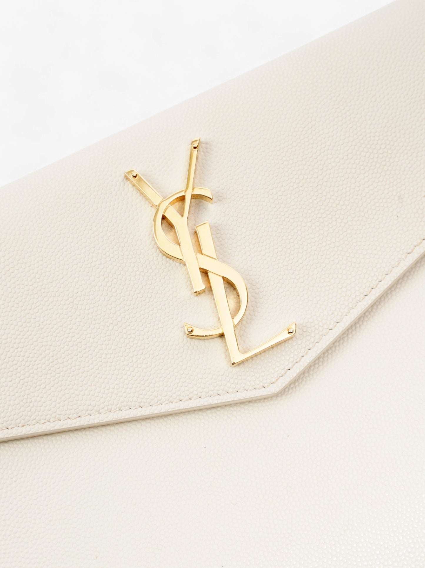 Saint Laurent Uptown Clutch Blanc Grained Leather