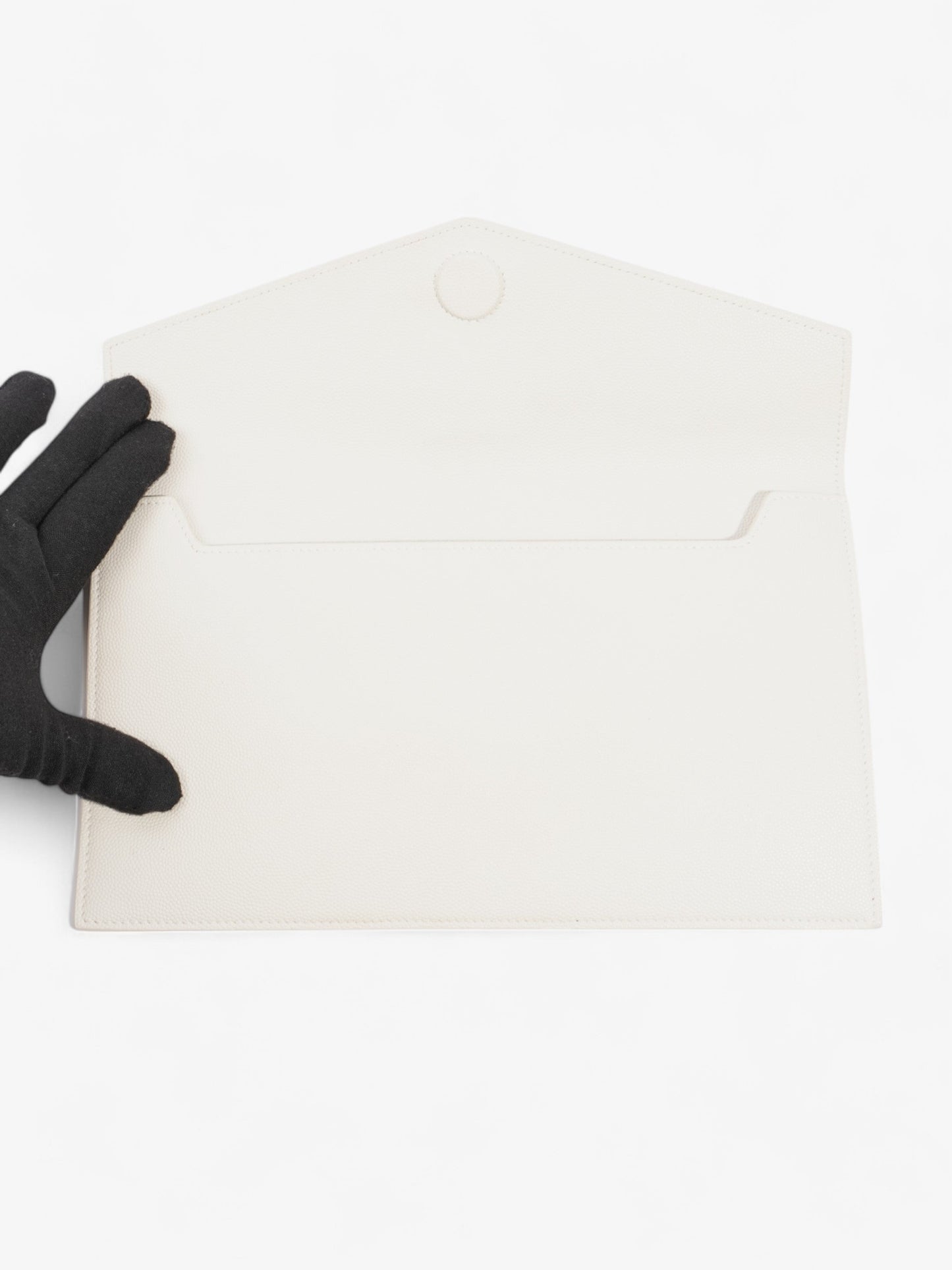 Saint Laurent Uptown Clutch Blanc Grained Leather