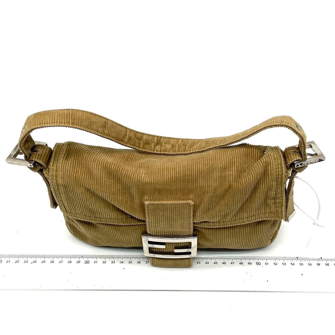FENDI Baguette   Corduroy Beige Brown Shoulder Bag