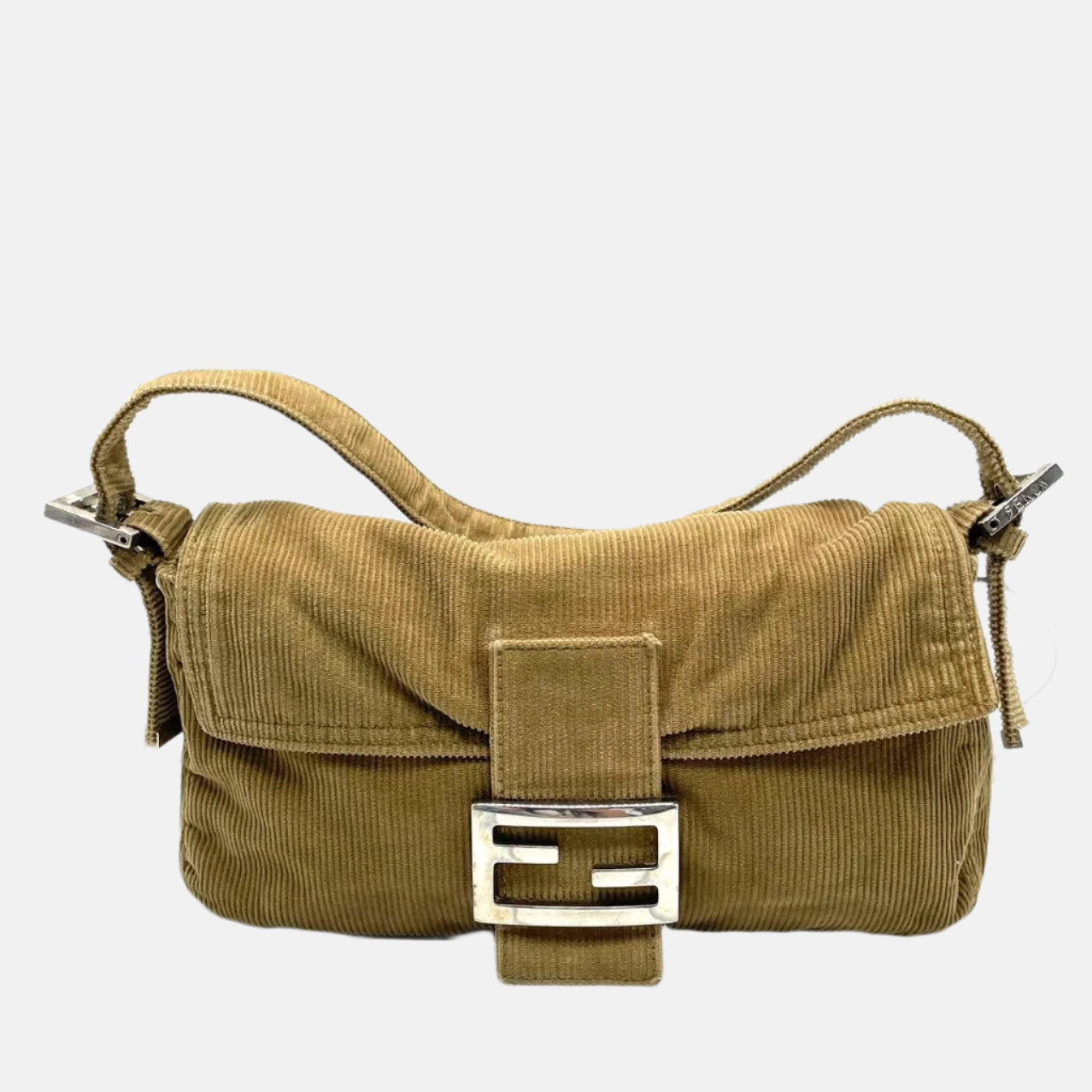 FENDI Baguette   Corduroy Beige Brown Shoulder Bag