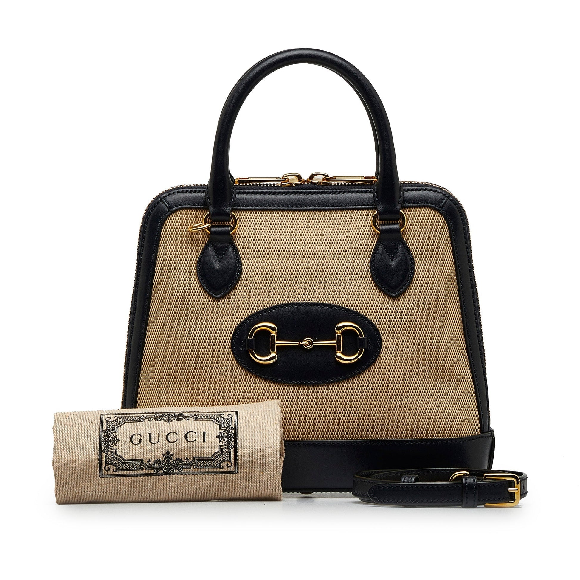 Gucci Horsebit Leather Canvas Shoulder Bag Style 2