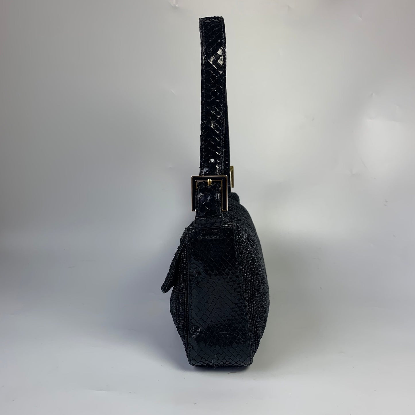 Fendi Baguette   Black Round Beads with Snake Skin Strap