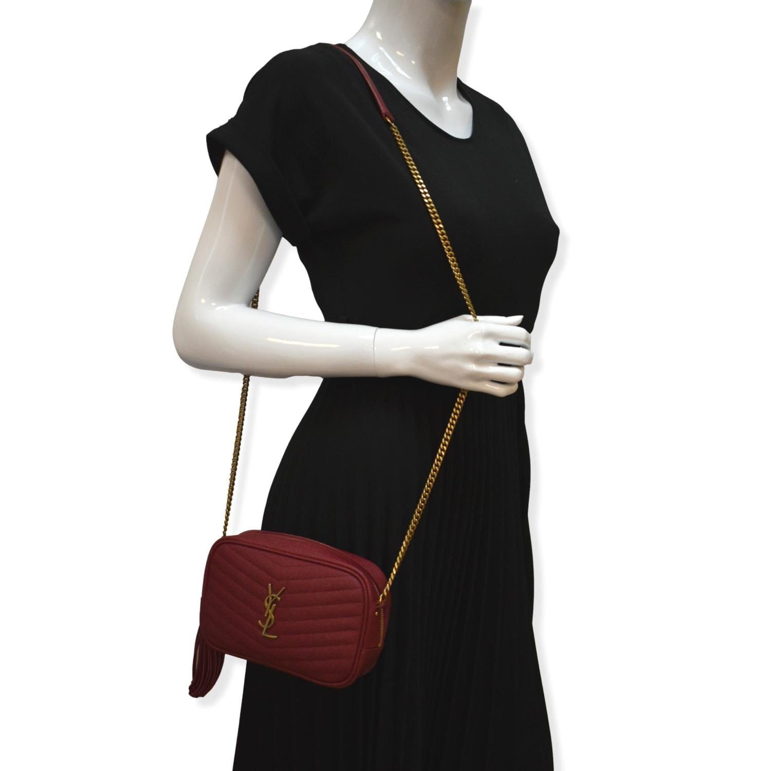 YVES SAINT LAURENT Mini Lou Leather Camera Crossbody Bag Red