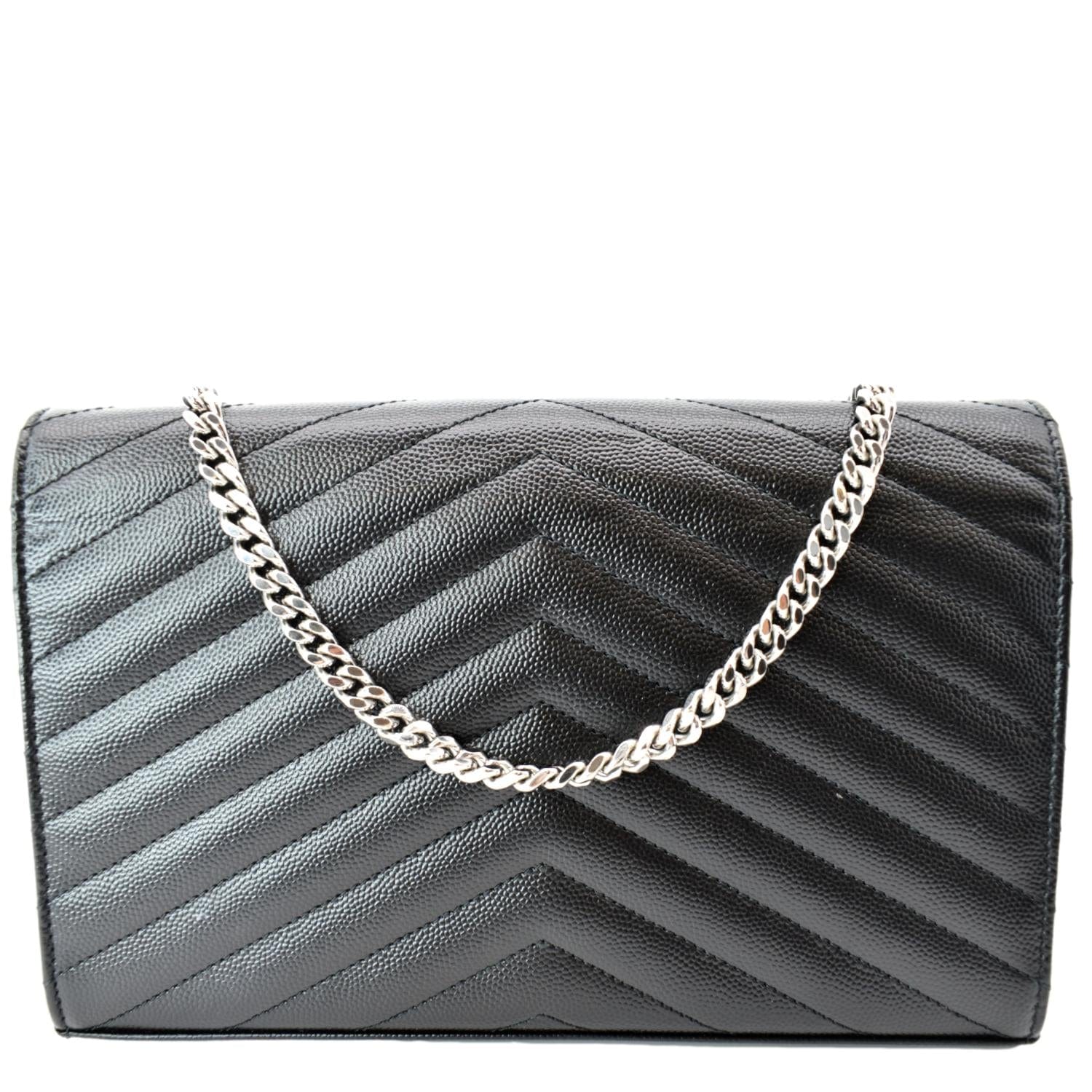 Yves Saint Laurent Embossed Leather Wallet on Chain Shoulder Bag Black