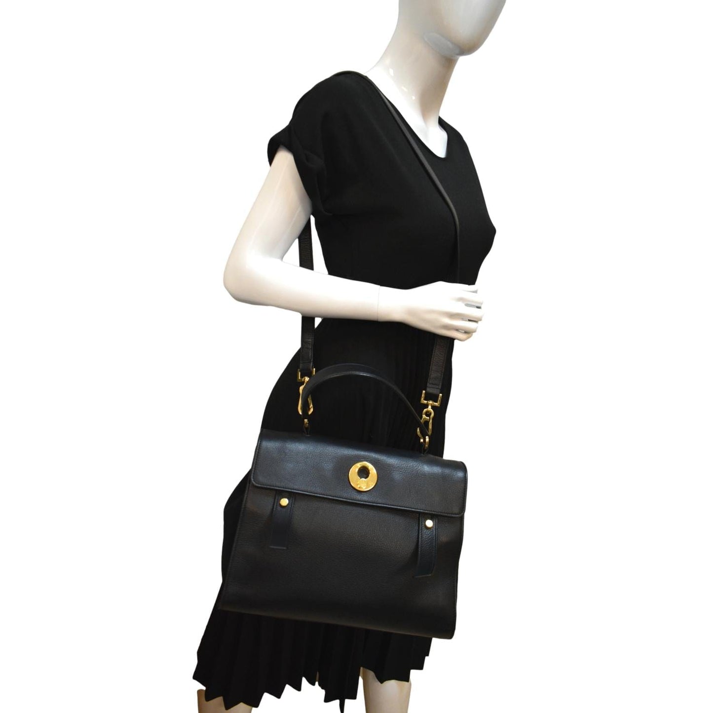 YVES SAINT LAURENT M Two Medium Calfskin Satchel Shoulder Bag Black