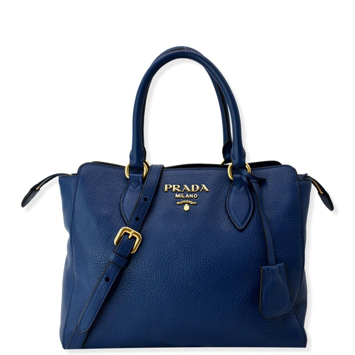 PRADA 2way Leather Tote Shoulder Bag Blue - 10% Off