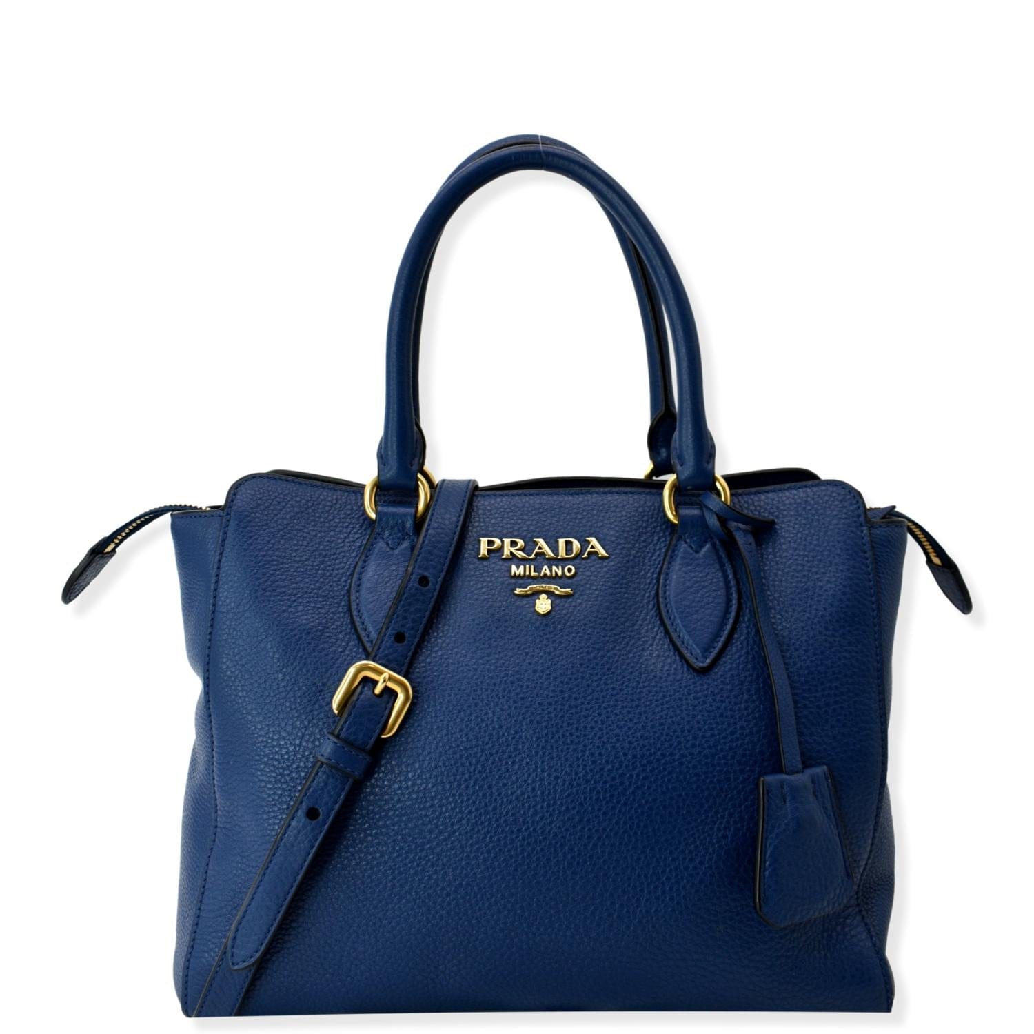 PRADA 2way Leather Tote Shoulder Bag Blue - 10% Off