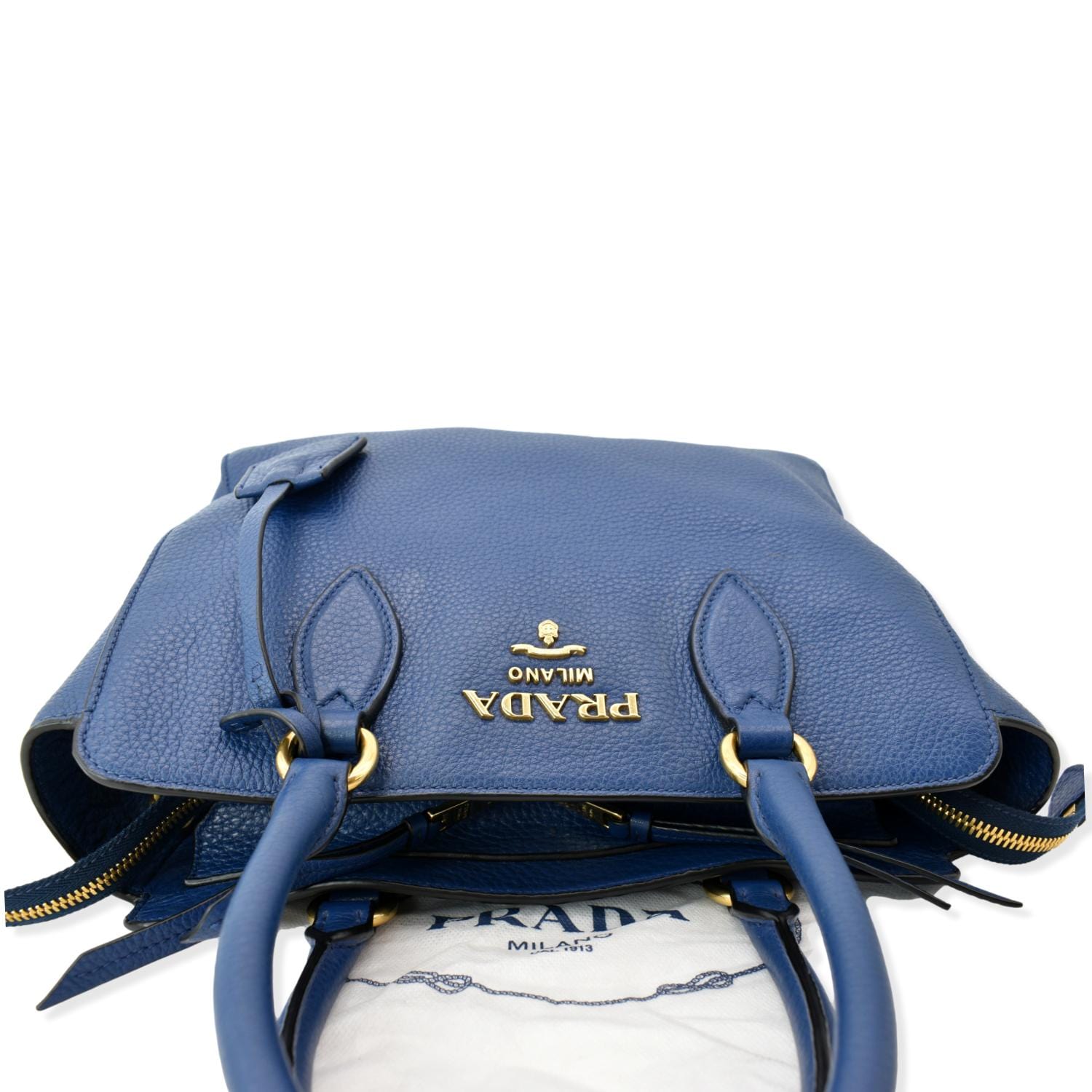 PRADA 2way Leather Tote Shoulder Bag Blue - 10% Off