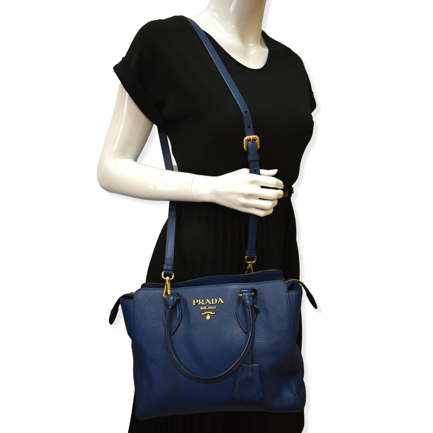 PRADA 2way Leather Tote Shoulder Bag Blue - 10% Off