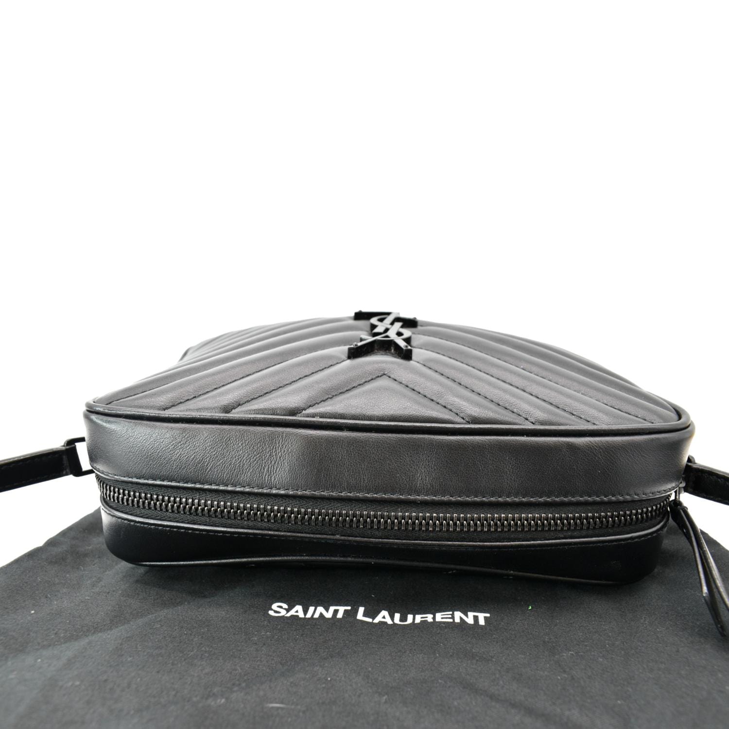 YVES SAINT LAURENT Lou Chevron Leather Camera Crossbody Bag Black