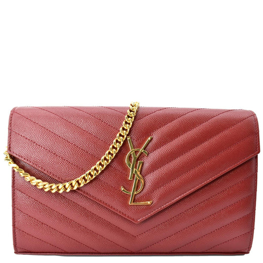 Yves Saint Laurent Embossed Leather Wallet on Chain Shoulder Bag Red