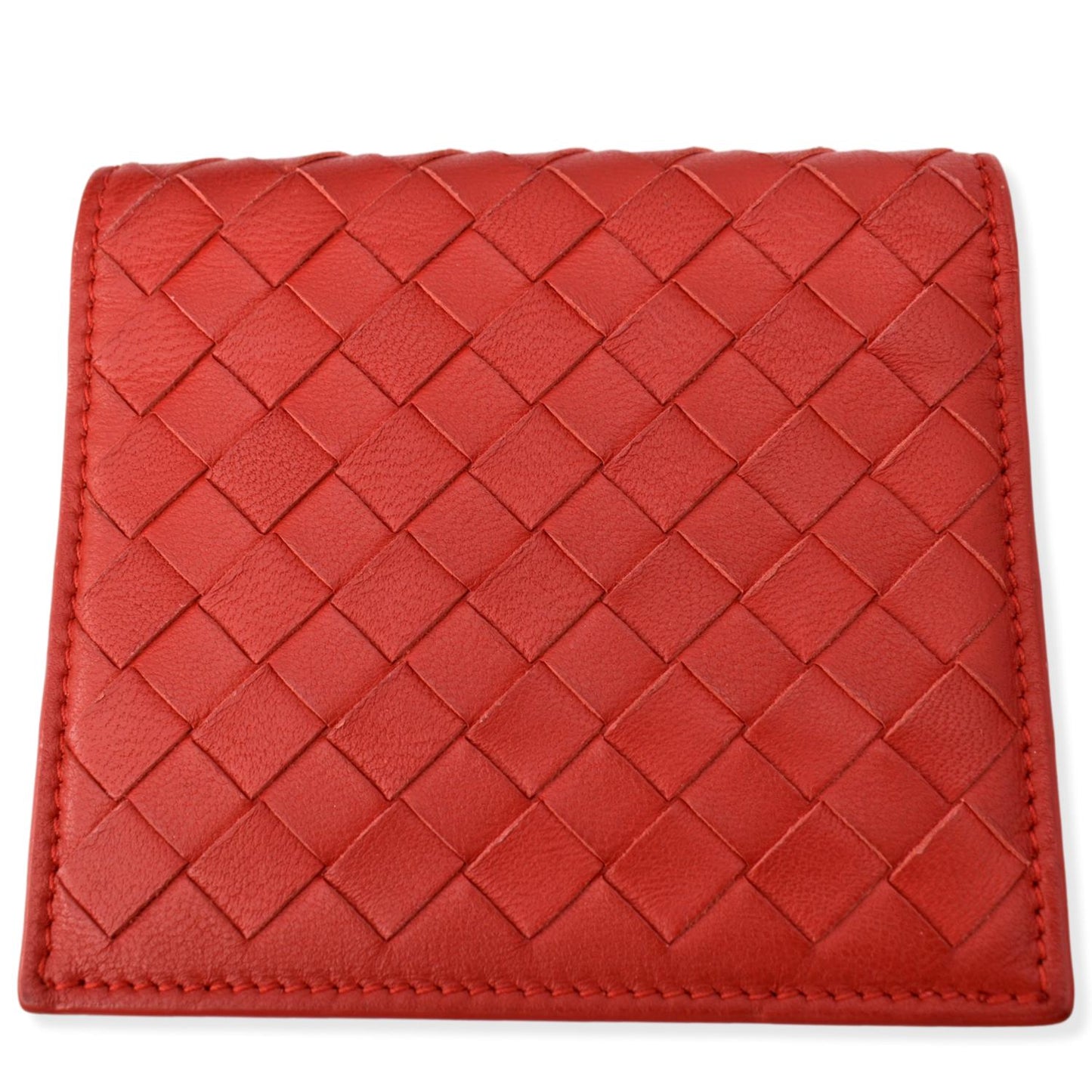 BOTTEGA VENETA Intrecciato Leather Bifold Mens Wallet Red