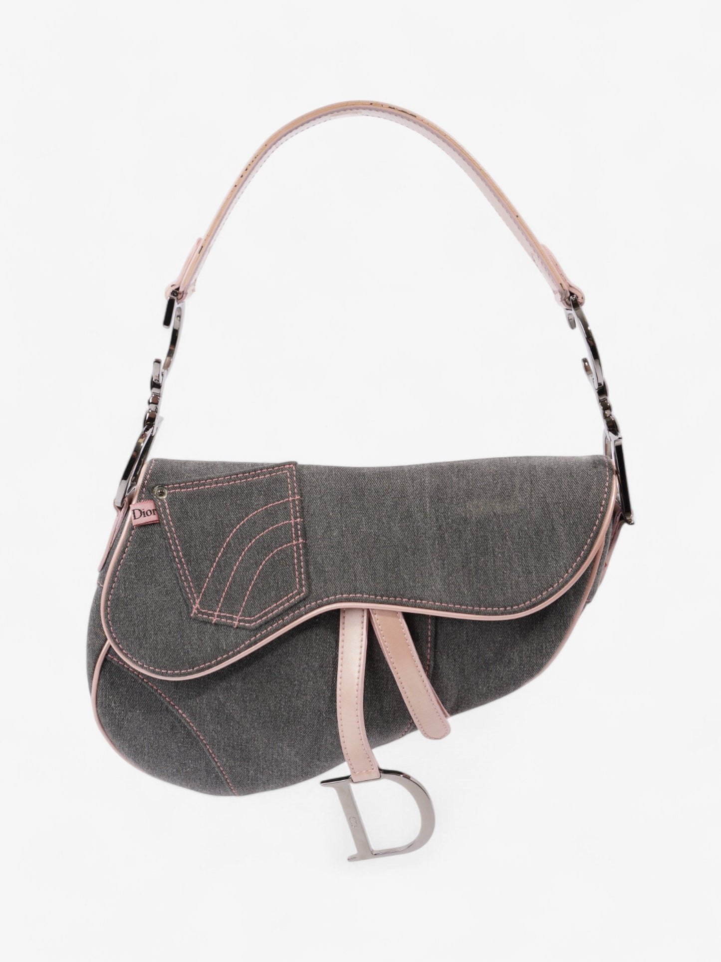 Christian Dior Saddle Bag Grey / Light Pink Denim