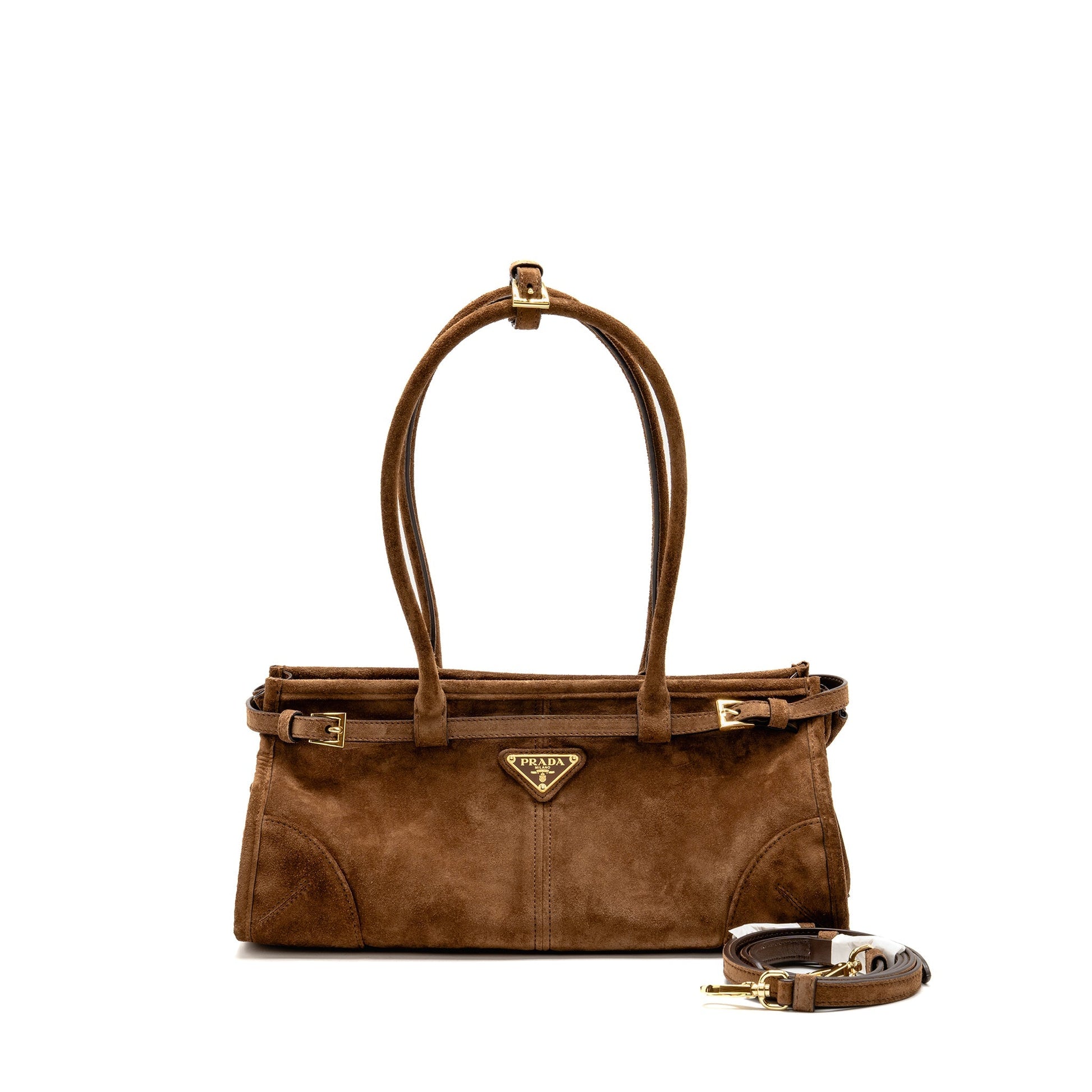 Prada Medium Bonnie handbag suede leather brown