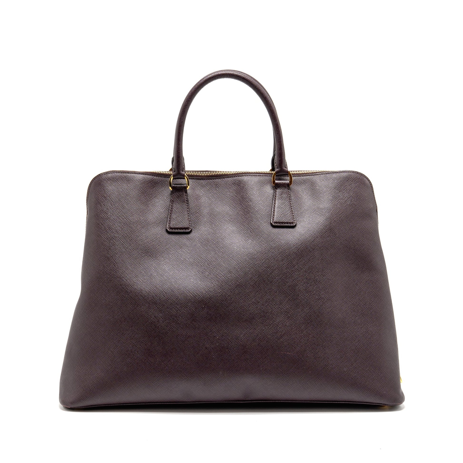 Prada Saffiano Vernice Promenade Large Dome Tote Purse Leather Mogano