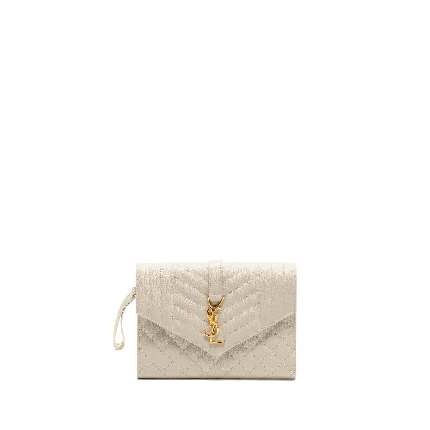 Saint Laurent envelope flap pouch grained calfskin blanc vintage
