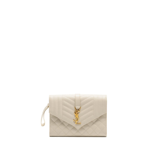 Saint Laurent envelope flap pouch grained calfskin blanc vintage