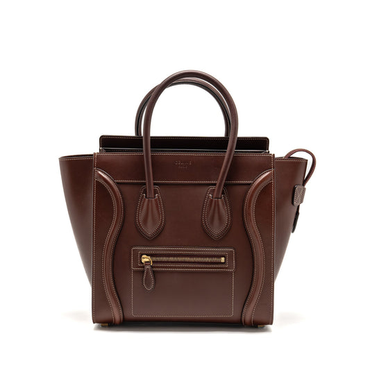 Celine Micro Luggage Bag Calfskin Burgundy GHW