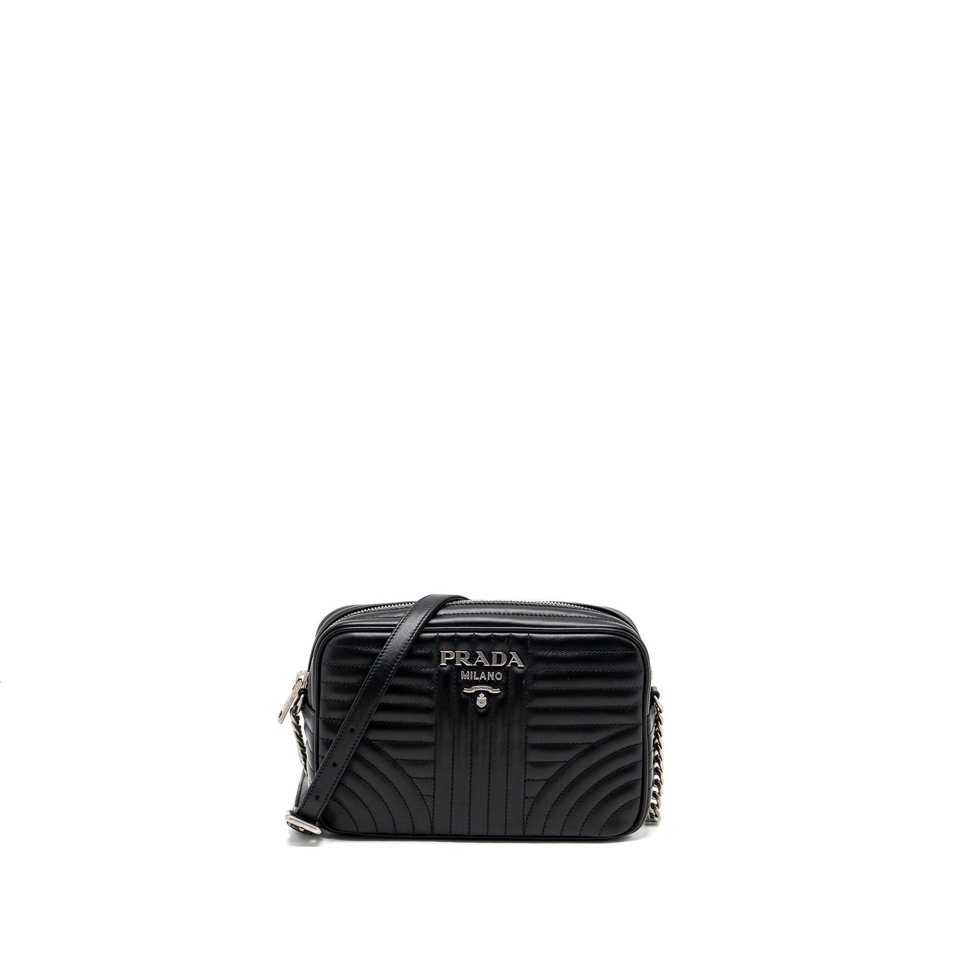 Prada Diagramme Camera Crossbody Purse Calfskin Black Ruthenium Hardware