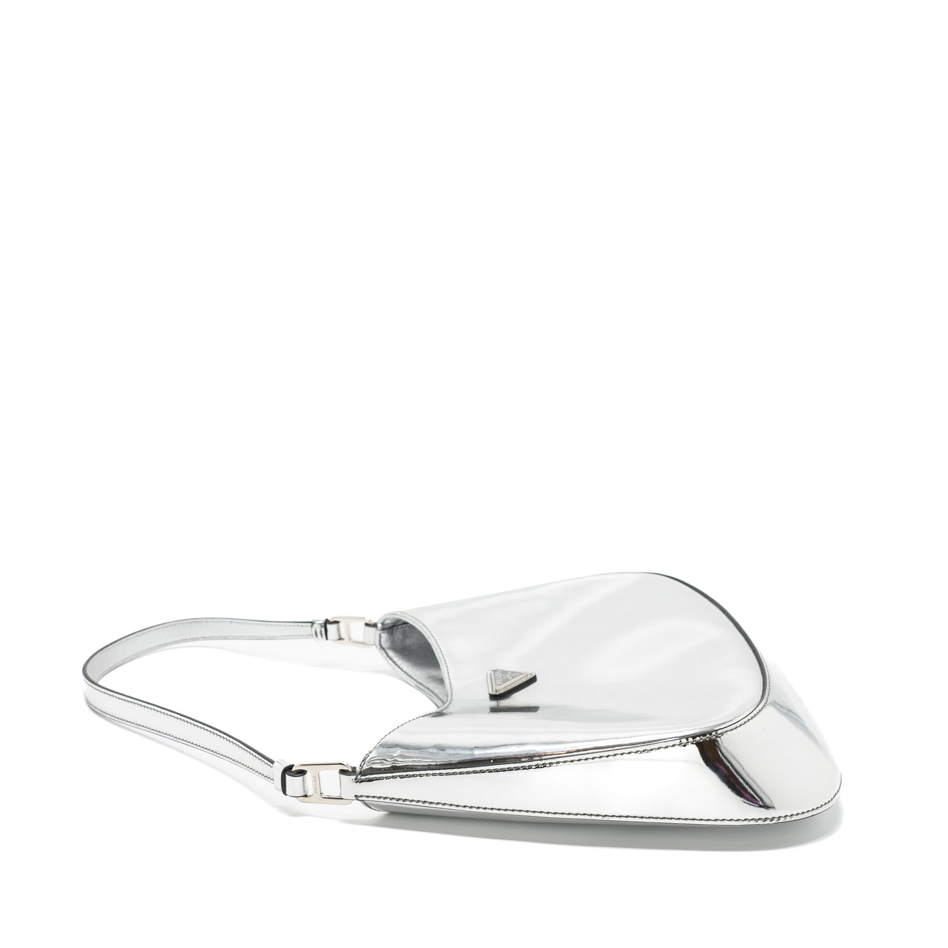 Prada Borsa A Spalla Cleo Pelle Spazzolato Leather Argento